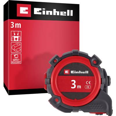 Einhell 3 m tape measure in red and black packaging, labeled 'impact resistant' and class II.