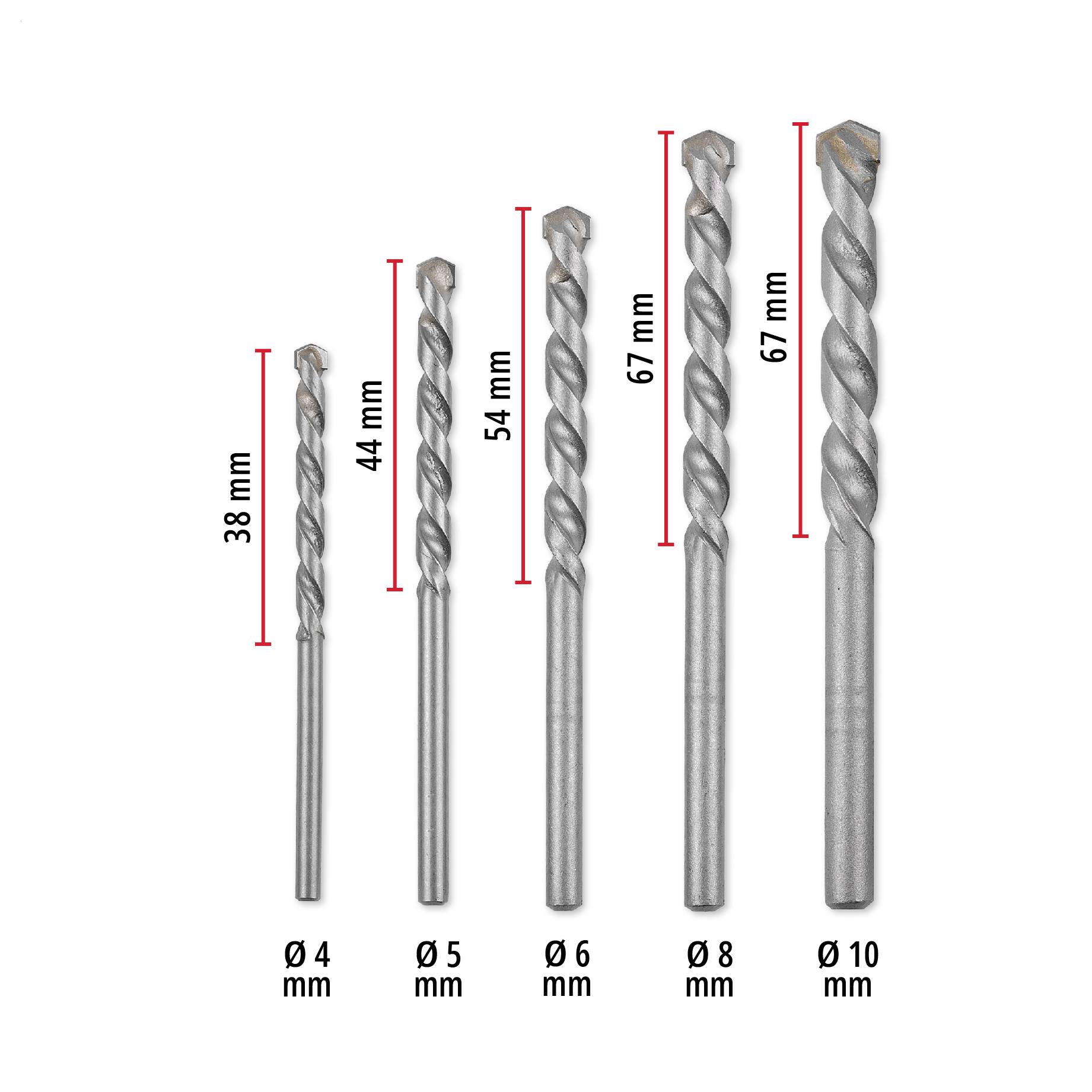 Einhell 38050 Carbon steel Masonry twist drill bit set 5-piece 4 mm, 5 mm, 6 mm, 8 mm, 10 mm 1 Set-10