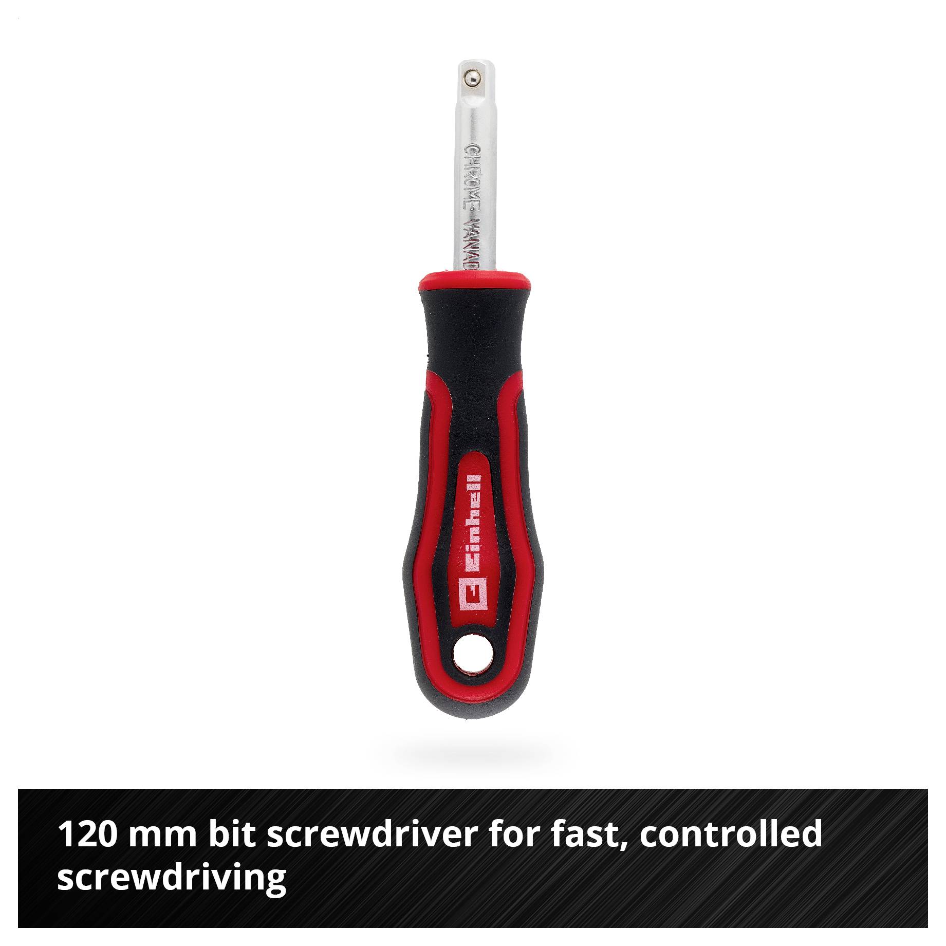 120-mm bit screwdriver with black-red handle for quick, controlled screwing operations.