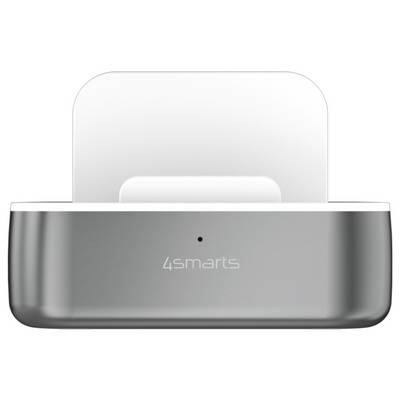A silver 4smarts charging dock with a white backrest and a small indicator light on the front.<br>