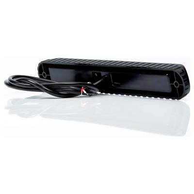 Black rectangular electronic device with a coiled power cable, shown on a white background with a reflective surface.