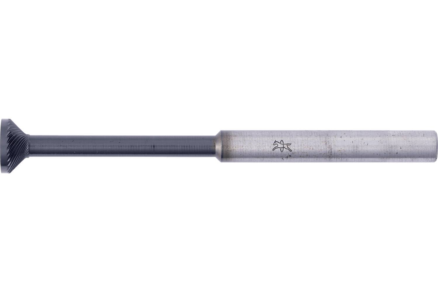 Metal hand tool with a long shaft, dark ribbed handle on one end, and a larger silver cylindrical head on the other, shown on a white background.
