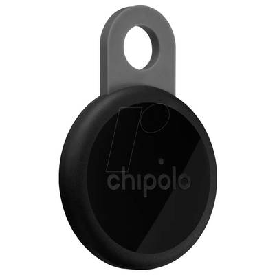 Black Chipolo item tracker with a gray loop for attaching to keys or bags.