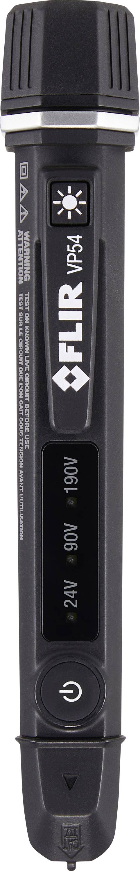 FLIR VP54 voltage tester pen with LCD and power button, labeled for 24V, 90V, and 190V detection.