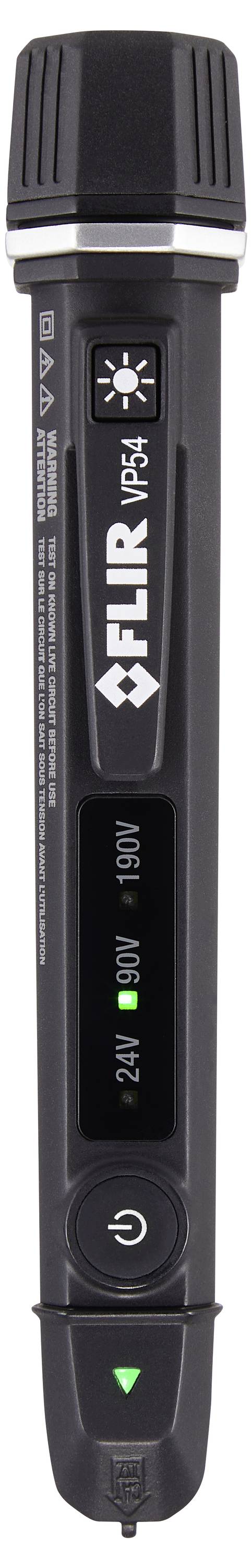 FLIR VP54 voltage detector pen, with power button, LED indicator, and 24V/90V test display.