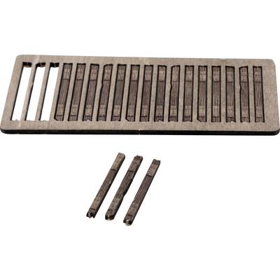 Wooden tray holding 18 narrow rectangular incense sticks, with 3 loose sticks below on a white background.