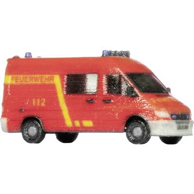 Red German fire brigade van model with 'FEUERWEHR' and '112' markings, shown in side view on a white background