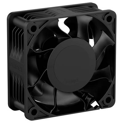 Black square computer cooling fan with eight blades and corner mounting holes on a white background.