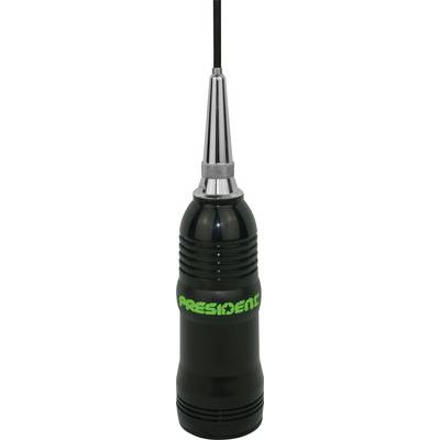 Black Presidente-branded antenna or handheld device with a long thin mast and chrome conical top on a white background.