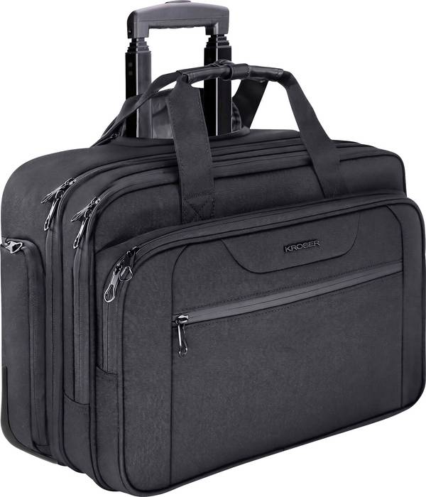 KROSER Laptop trolley Laptop Handgepäck Koffer, Rolling Case mit Rädern Bis zu 17,3 Zoll Black