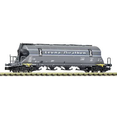 Gray Leuna-Mirathen rail tanker car on tracks, labeled 'Leuna-Mirathen' and 'RWE', shown in side view.
