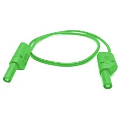Green electrical test lead with banana plugs on both ends, shown coiled on a white background.