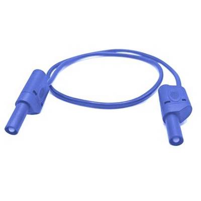 Blue electrical test lead cable with two insulated banana plug connectors on a white background.