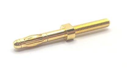 Gold-colored threaded metal pin with a slotted tip and hex section, shown on a white background.