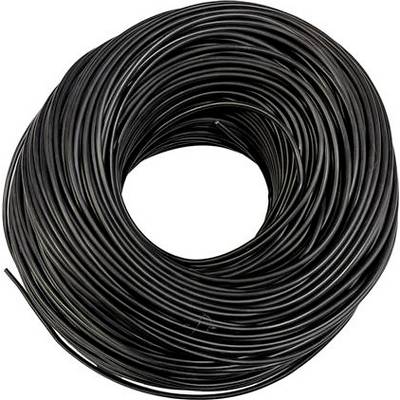 Coiled black cable or wire spool on a white background.