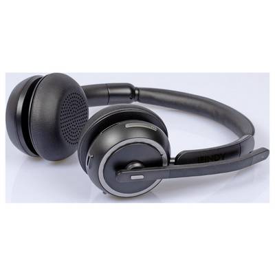Black over-ear wireless headphones with a microphone boom on a white background.