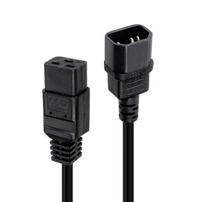 Two black power cable connectors on a white background, one female socket and one male plug, shown side by side.