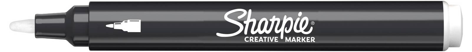 Black Sharpie Creative Marker with white cap, shown horizontally on a white background.