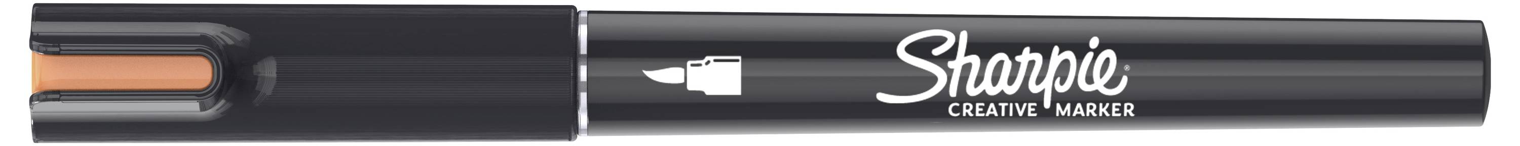 Black Sharpie Creative Marker with orange cap end and white logo, shown horizontally on a white background.