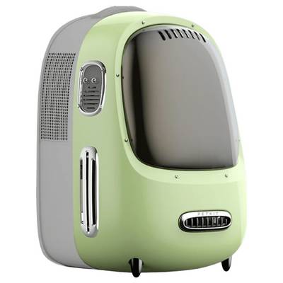 Green and gray Petkit pet carrier with a rounded front window and ventilation slots, shown on a white background.
