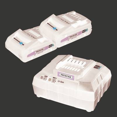 Three white Prebena Li-ion batteries shown on a dark background, likely product images of rechargeable power packs.