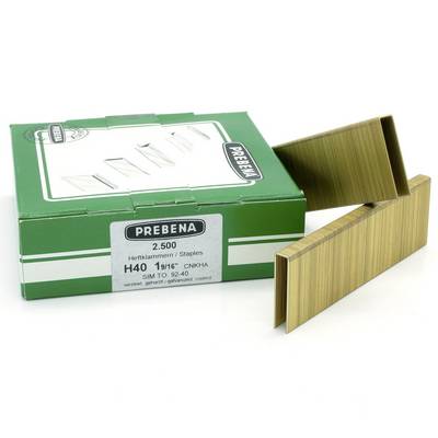 Green Prebena 250 staple box with two strips of staples on a white background.