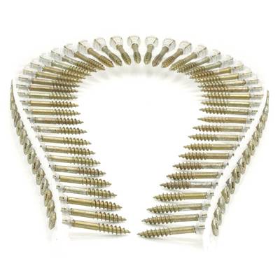 Y-shaped arrangement of screws forming an open heart-like outline on a white background.<br>