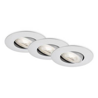 Three silver recessed ceiling spotlights with visible bulbs on a white background.