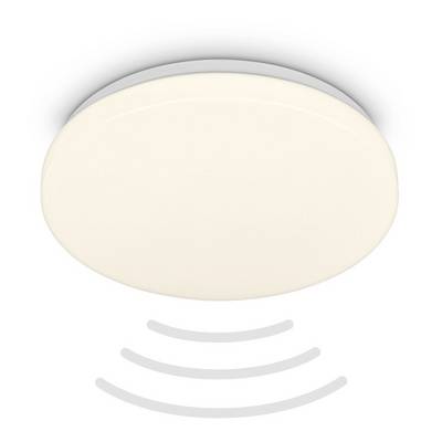 Round white ceiling light fixture with curved gray signal-like lines below, suggesting wireless or motion-sensor functionality.