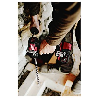 Person using a cordless drill to bore into wood at a construction site<br>