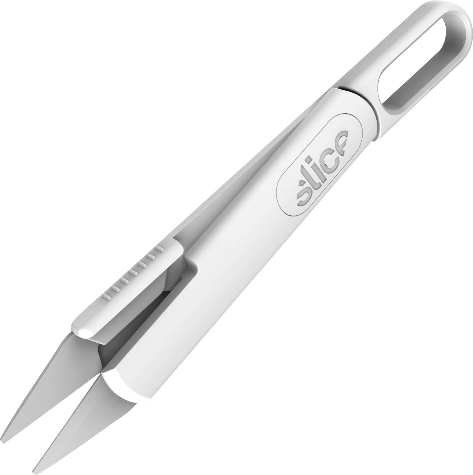Silver handheld kitchen herb scissors with two parallel blades and a finger loop handle, shown on a white background.