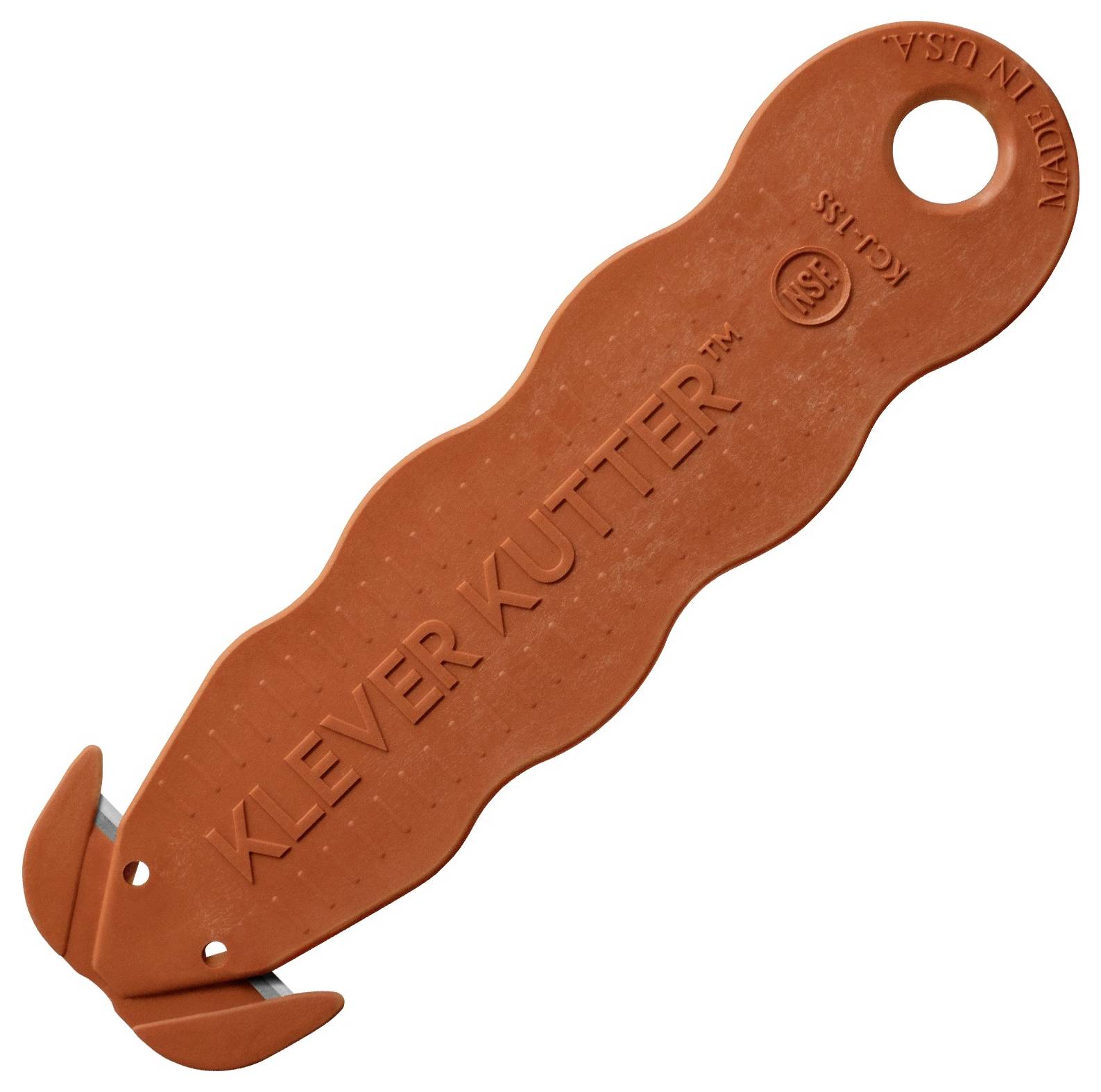 Orange Klever Kutter safety cutter with concealed blade, shown on a white background.