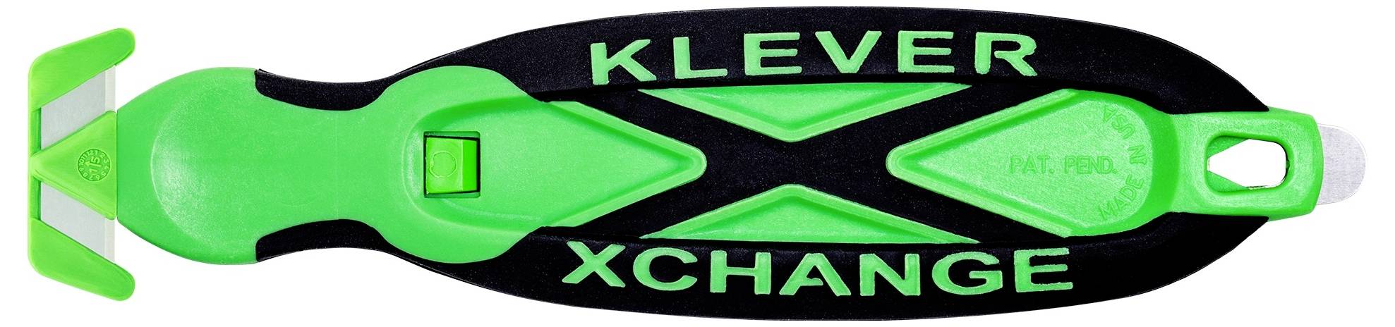 Green and black KLEVER XCHANGE tool with a green handle and end cap, shown on a white background.