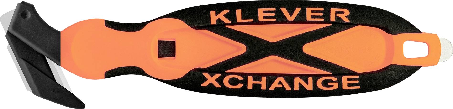 Black-and-orange KLEVER XCHANGE tool with a large orange handle and black gripping head, shown in side view on a white background.