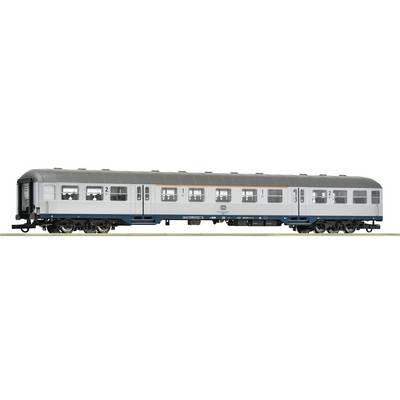 Side view of a silver passenger railcar with black ends and roof vents, shown alone on a white background.