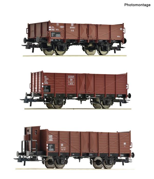 Roco 6600303 Freight wagon DC Wagon set with three open freight carriages of the German Federal Railways