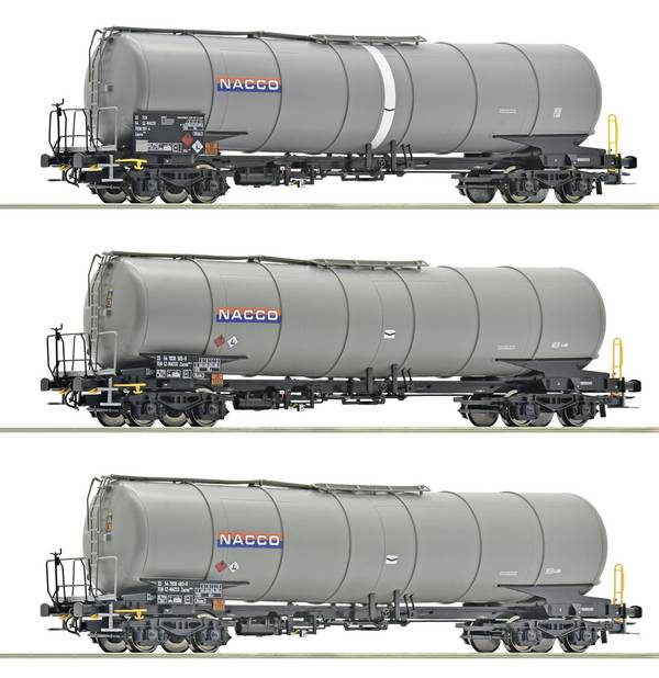 Roco 6600197 Freight wagon DC Wagon set with three 4-axle tank wagon, category Zacns, of NACCO