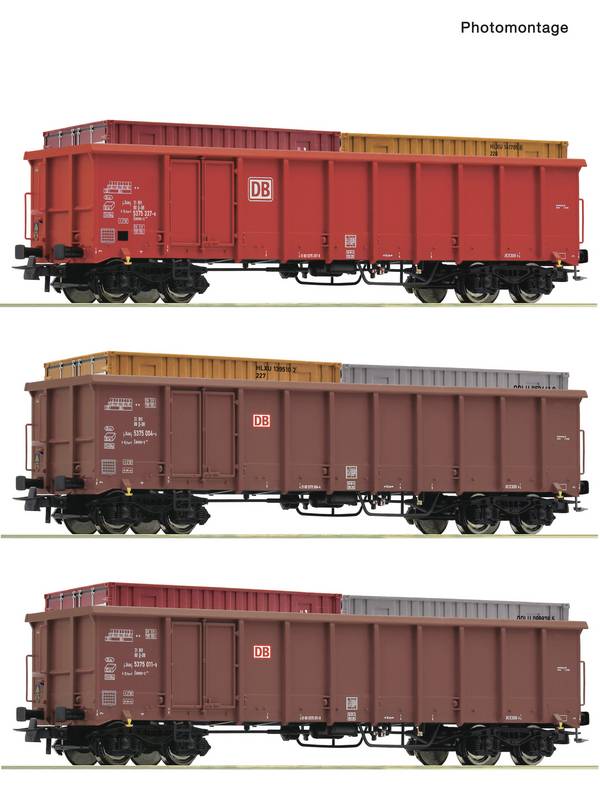 Roco 6600291 Freight wagon DC Wagon set with three 4-axle open goods wagon, category Eanos-x 055 of German Railways