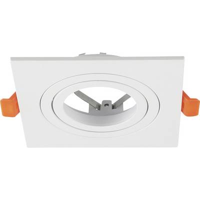 White recessed ceiling light fixture with spring clips and a visible metal bulb holder inside an oval opening.