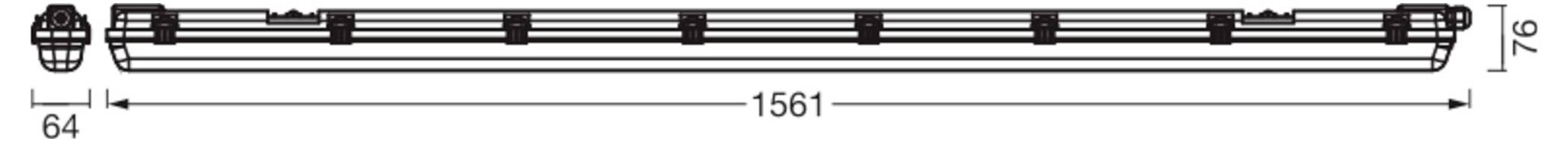 Technical drawing of a long narrow bar with measured dimensions, labeled 1561 in length, 76 in height, and 64 at the left end.