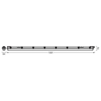 Technical drawing of a long narrow bar with measured dimensions, labeled 1561 in length, 76 in height, and 64 at the left end.