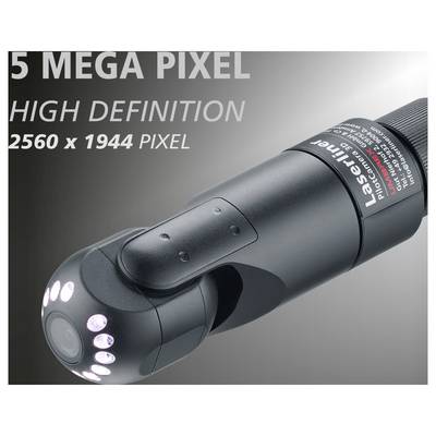 Black laser borescope camera with LED ring light, labeled '5 MEGA PIXEL' and 'HIGH DEFINITION 2560 x 1944 PIXEL'.