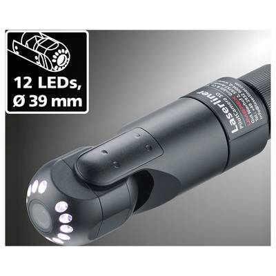 Black handheld flashlight with 12 LEDs around the head; inset text reads '12 LEDs, Ø 39 mm'.