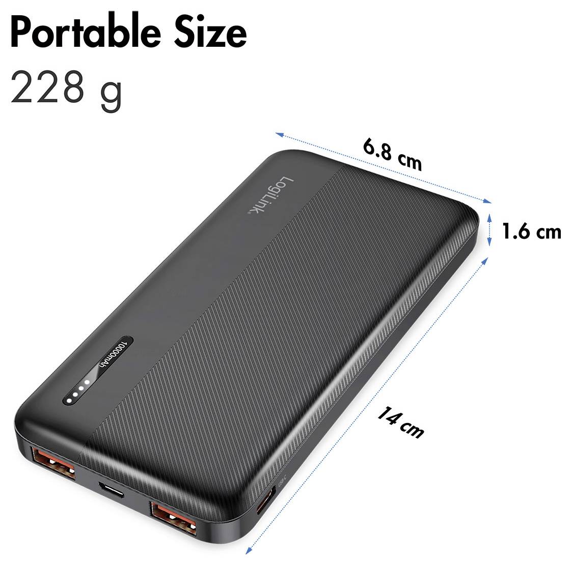 LogiLink PA0372 Power bank 10000 mAh Fast Charge Li-ion Black Status display-3