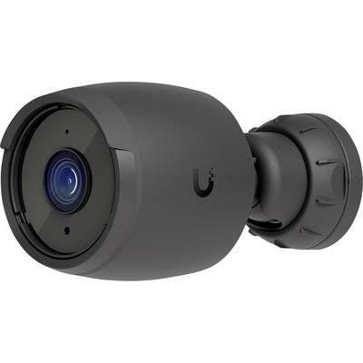 Black cylindrical security camera with blue lens mounted on an adjustable wall bracket, shown on a white background.