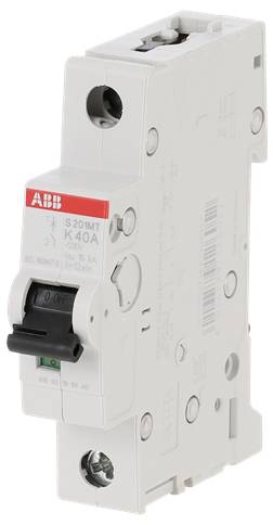 ABB S201M K40A miniature circuit breaker with a black toggle switch on a white housing<br>