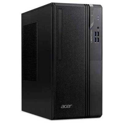 Black Acer Veriton desktop tower computer, front and side view with USB ports and power button visible.