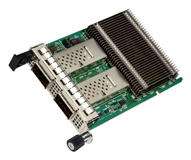 Electronic circuit board with two metal port modules, large heatsink, and adjustment knob on a white background<br>