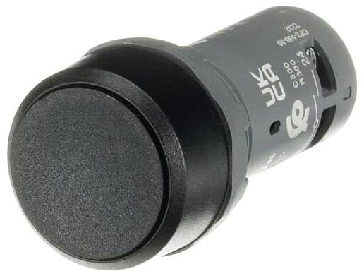 Black cylindrical electrical connector or plug on a white background, shown in close-up at an angle.