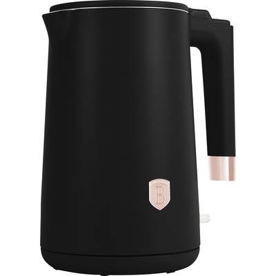 Black electric kettle with a black handle and rose-gold accent, shown on a white background.